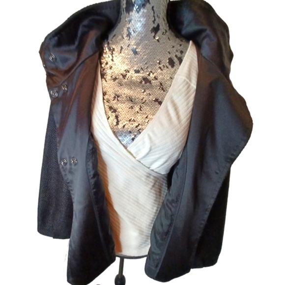 Nygard Collection Black Cowl Collar Pea Coat with Black beading design on lapel - Picture 4 of 15